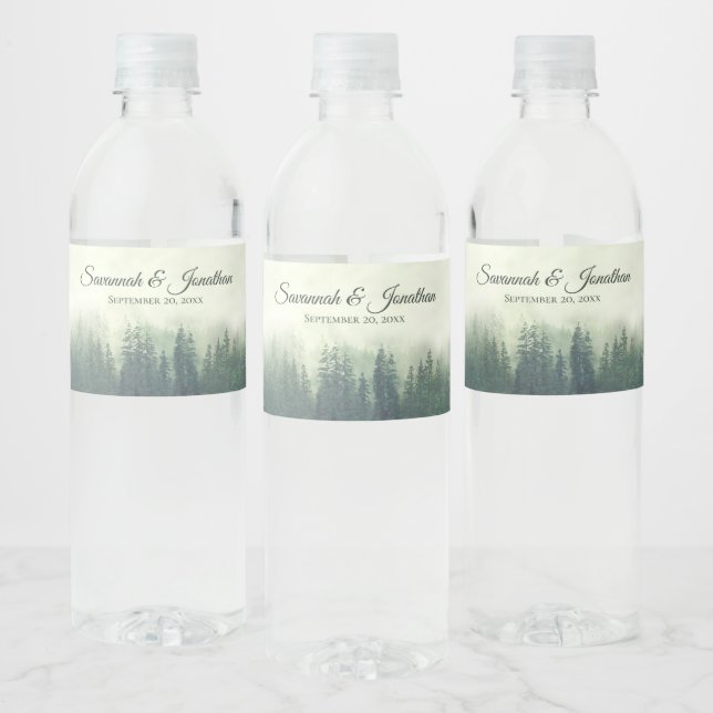 Étiquette Pour Bouteilles D'eau Foggy Green Pine Forest Mariage rustique (Bouteilles)