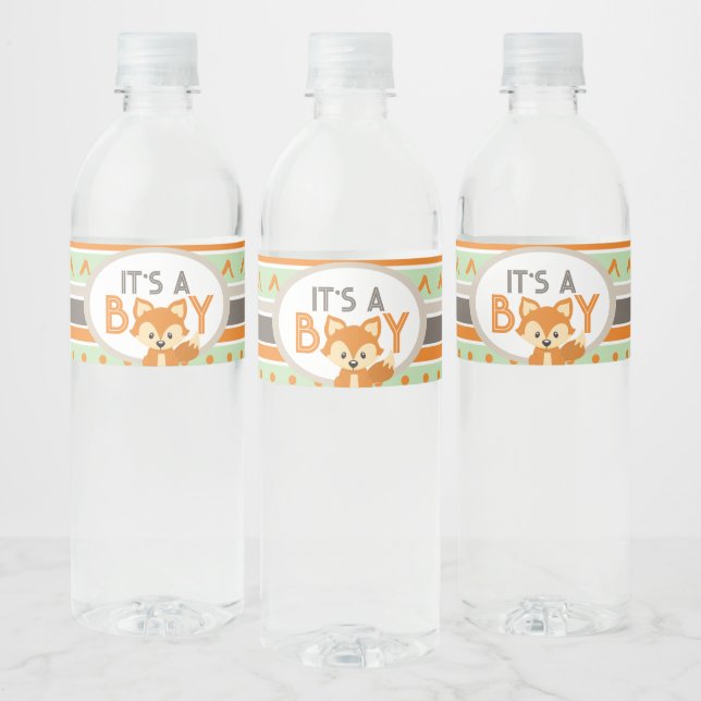 Étiquette Pour Bouteilles D'eau Fox C'est un garçon Boy Woodland Forest Botte d'ea (Bouteilles)