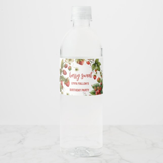 Étiquette Pour Bouteilles D'eau fraise 1er anniversaire Berry 1er (Devant)