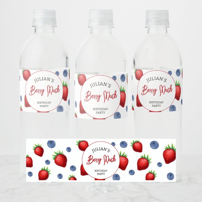 Étiquette Pour Bouteilles D'eau Fraise et bleuets Fille Anniversaire (Créateur téléchargé)