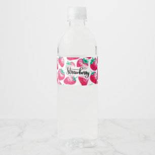 Étiquette Pour Bouteilles D'eau Fraise rose sur arrière - plan blanc