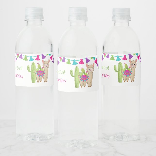 Étiquette Pour Bouteilles D'eau Fun Llama entier rose violet Cactus enfant anniver (Bouteilles)