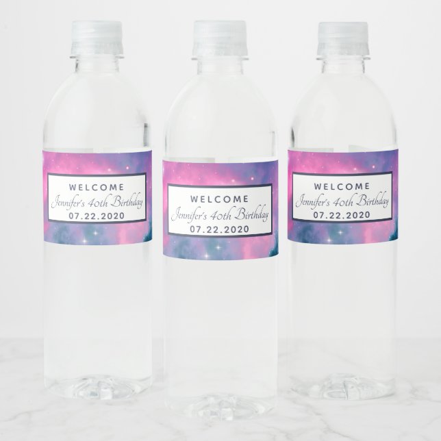 Étiquette Pour Bouteilles D'eau Galaxie rose & bleu Nebula & étoiles Abstrait (Bouteilles)