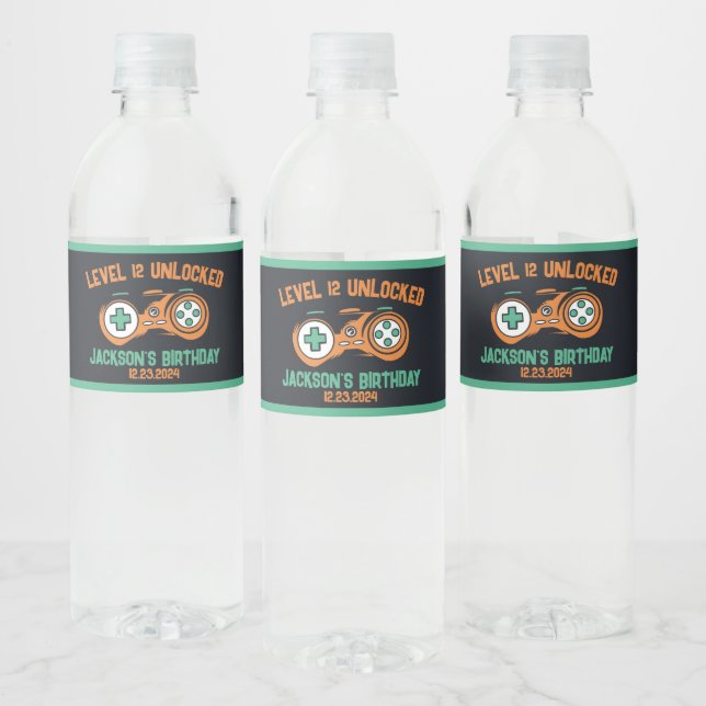 Étiquette Pour Bouteilles D'eau Gamer Niveau Jeu Les Garçons Déverrouillés Fête An (Bouteilles)