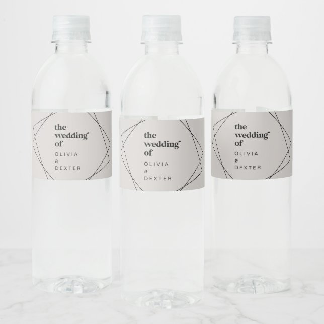 Étiquette Pour Bouteilles D'eau Géométrique moderne | Mariage gris (Bouteilles)