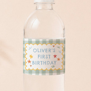 Étiquette Pour Bouteilles D'eau Gingham Vert Coloré 1er Anniversaire