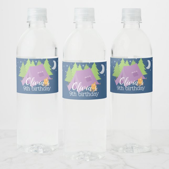 Étiquette Pour Bouteilles D'eau Glamping Girls violet Camping Anniversaire (Bouteilles)