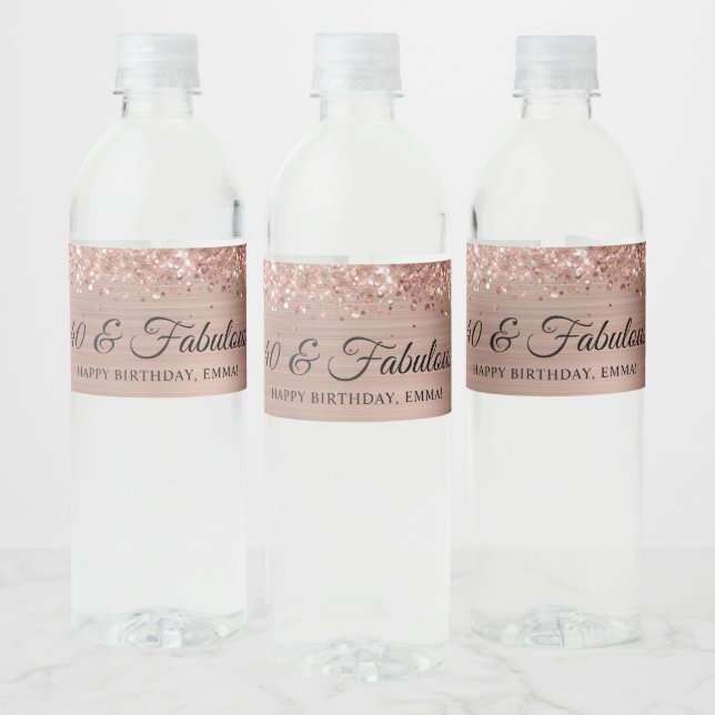 Étiquette Pour Bouteilles D'eau Glittery Rose Gold Foil 40 & Fabulous (Bouteilles)