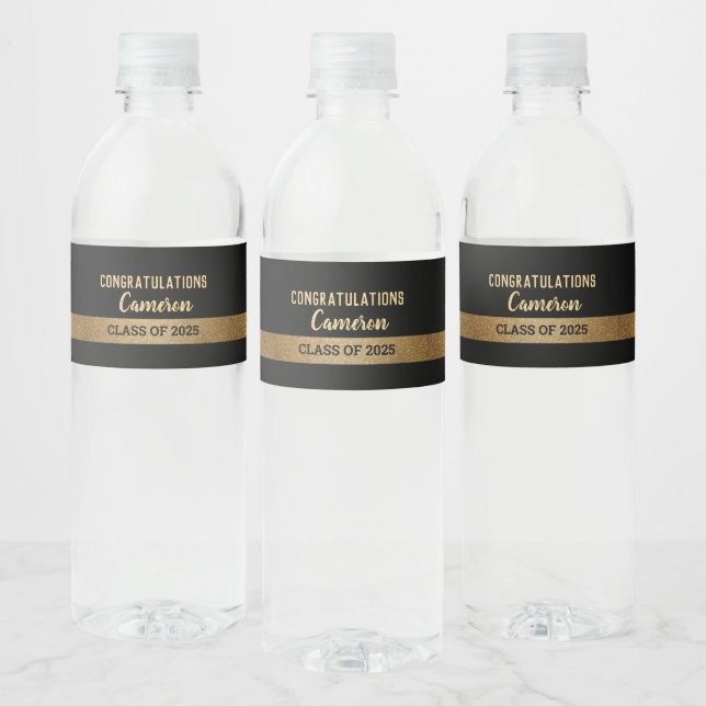 Étiquette Pour Bouteilles D'eau Gold noir Diplômé personnalisé Classe personnalisé (Bouteilles)