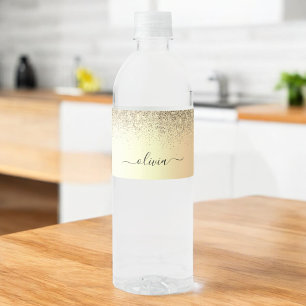 Étiquette Pour Bouteilles D'eau Gold Parties scintillant Girly Luxe Moderne Monogr