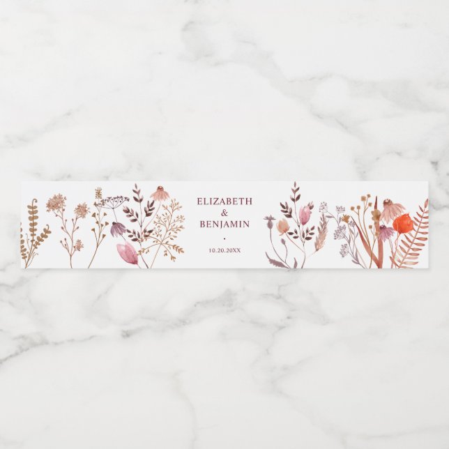 Étiquette Pour Bouteilles D'eau Gold Rustic Boho Chic Fall Wildflowers Elegant (Étiquettes simples)