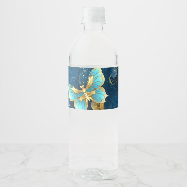 Étiquette Pour Bouteilles D'eau Golden butterflies (Devant)