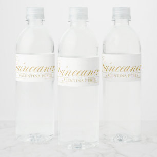 Étiquette Pour Bouteilles D'eau Golden Quince avec nom pour Quineanera