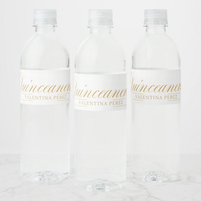Étiquette Pour Bouteilles D'eau Golden Quince avec nom pour Quineanera (Bouteilles)