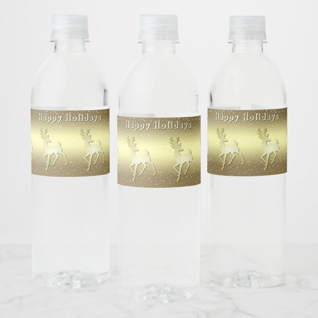 Étiquette Pour Bouteilles D'eau Golden Reindeer Snowy Water Bottle Label (Bouteilles)