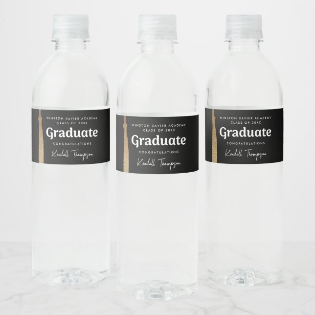 Étiquette Pour Bouteilles D'eau Grad casquette or tassel Graduate personnalisée (Bouteilles)