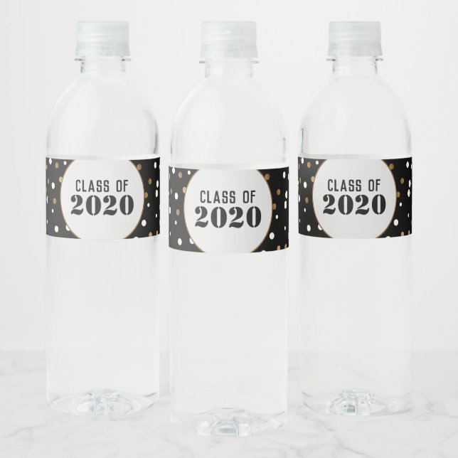 Étiquette Pour Bouteilles D'eau Graduation Gold and Black Custom Class of 2020 (Bouteilles)