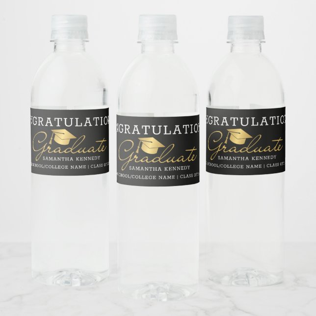 Étiquette Pour Bouteilles D'eau Graduation Noire Et Or 2025 Party (Bouteilles)