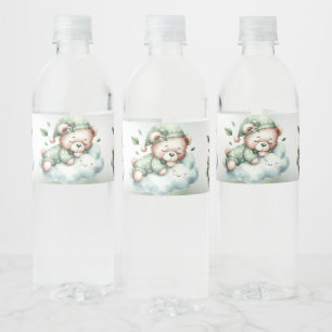 Étiquette Pour Bouteilles D'eau Green Boho Sleeping Teddy Bear mignonne Party