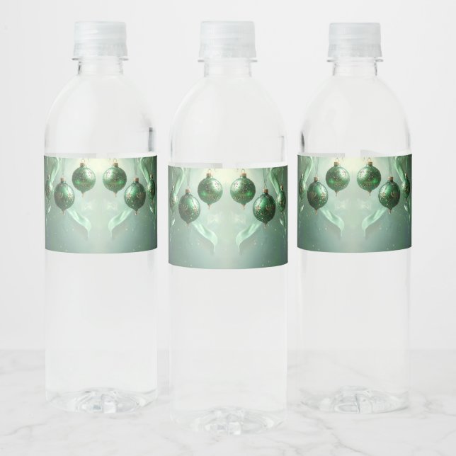 Étiquette Pour Bouteilles D'eau Green Christmas Ball Water Bottle Label (Bouteilles)