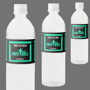 Étiquette Pour Bouteilles D'eau Green Football Player Girl, Birthday Girl Team