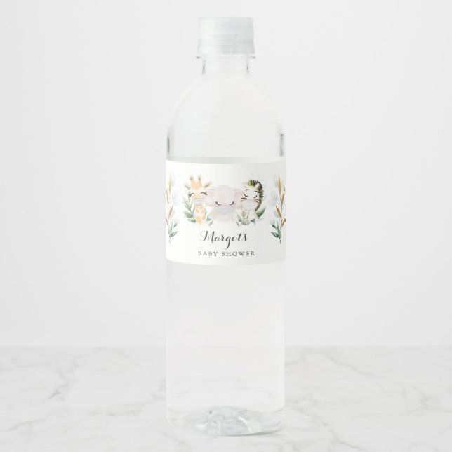 Étiquette Pour Bouteilles D'eau Green Gold Safari Animal Drive Par Baby Douche (Devant)