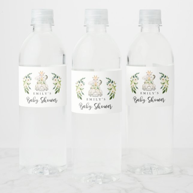 Étiquette Pour Bouteilles D'eau Green Gold Safari Animaux Conduite Par Baby shower (Bouteilles)