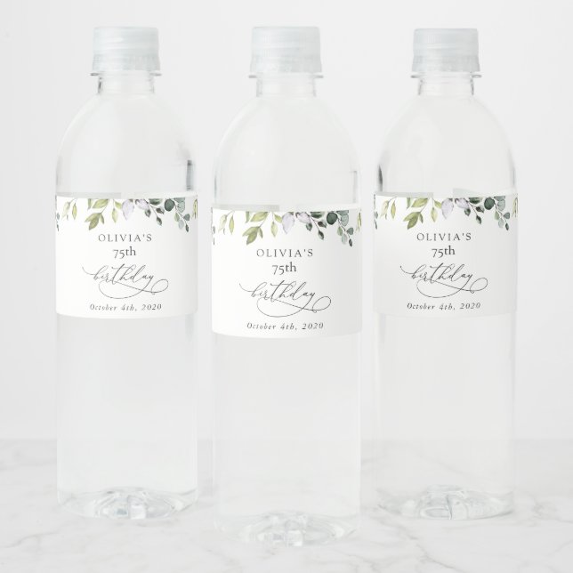 Étiquette Pour Bouteilles D'eau Greenery, Eucalyptus Leaves, Boho, Birthday (Bouteilles)