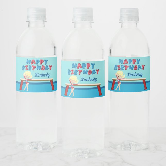 Étiquette Pour Bouteilles D'eau Gymnastique Blonde Girl Custom Bonne fête d'annive (Bouteilles)