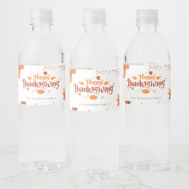Étiquette Pour Bouteilles D'eau Happy Thanksgiving (Bouteilles)