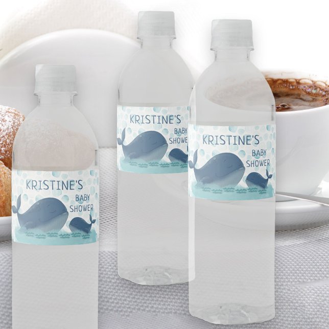 Étiquette Pour Bouteilles D'eau Happy Whale Ocean Bubbles Baby shower personnalisé (Water bottle labels from my Happy Whale collection. Message if you need different items.)
