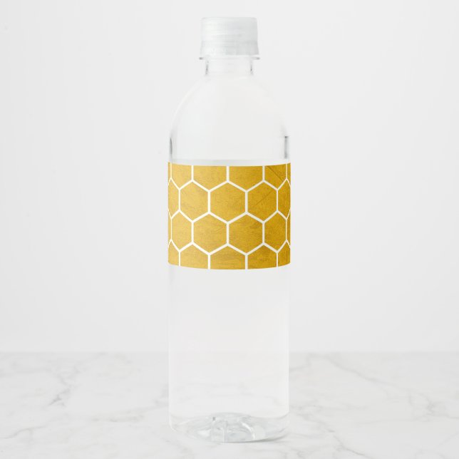 Étiquette Pour Bouteilles D'eau Hexagone Motif Hexagon Jaune (Devant)
