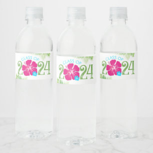 Étiquette Pour Bouteilles D'eau Hibiscus tropical de Luau Diplôme Blanc