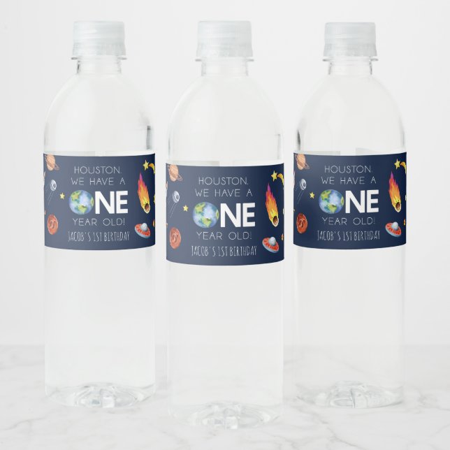 Étiquette Pour Bouteilles D'eau Houston Nous avons un an 1er anniversaire fête (Bouteilles)