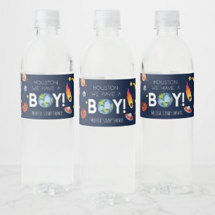 Étiquette Pour Bouteilles D'eau Houston Nous Avons Un Baby shower Boy Space Galaxy