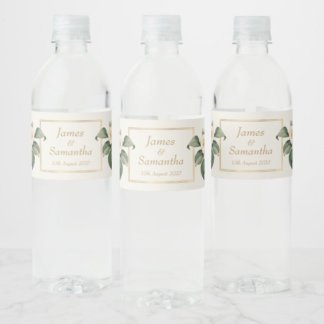 Étiquette Pour Bouteilles D'eau Illustration florale blanche simple | MARIAGE (Bouteilles)