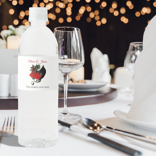 Étiquette Pour Bouteilles D'eau Imaginaire de Roses rouges Dragon Noir (Créateur téléchargé)