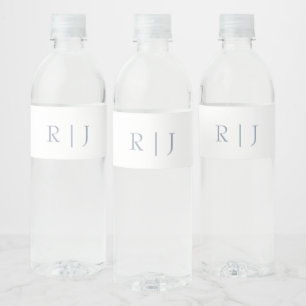 Étiquette Pour Bouteilles D'eau Initiales de Monogramme bleu poussiéreux Mariage m