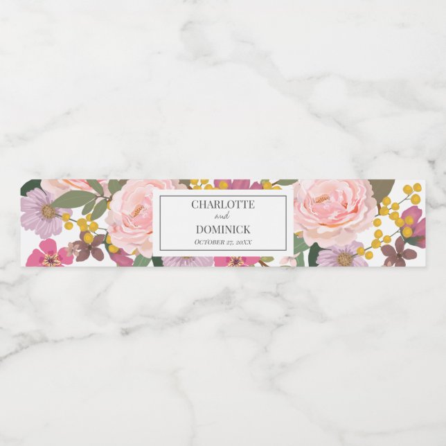 Étiquette Pour Bouteilles D'eau Jardin Floral rose moderne Printemps Faveurs maria (Étiquettes simples)