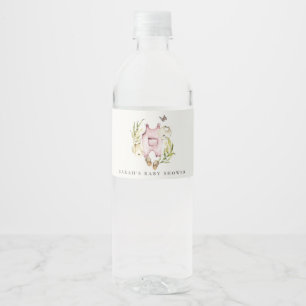 Étiquette Pour Bouteilles D'eau Joli Baby shower Feuilleté Rose Foliage Fille Vête