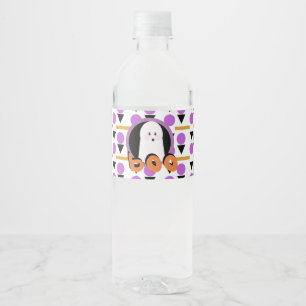 Étiquette Pour Bouteilles D'eau Joli fantôme d'Halloween violet orange