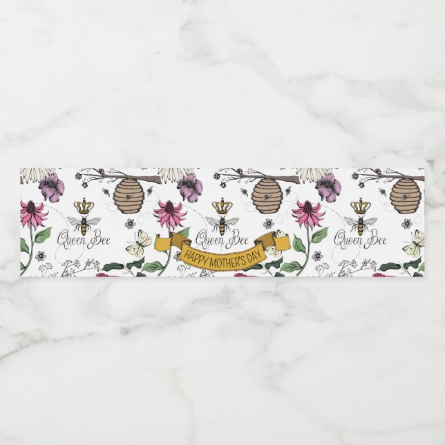 Étiquette Pour Bouteilles D'eau Jolie abeille noire et or Queen, couronne et roule (Étiquettes simples)