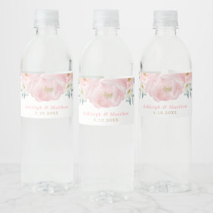 Étiquette Pour Bouteilles D'eau Jolie Aquarelle rose et or Peonies florales