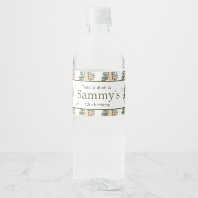 Étiquette Pour Bouteilles D'eau Jolie fête d'anniversaire des lapins d'hiver (Devant)