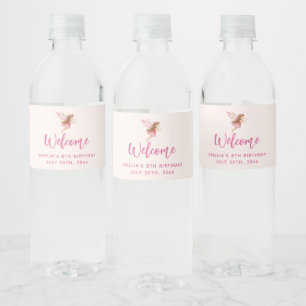 Étiquette Pour Bouteilles D'eau Jolie Fille Fée dans une Robe Rose Fête Fantaisist