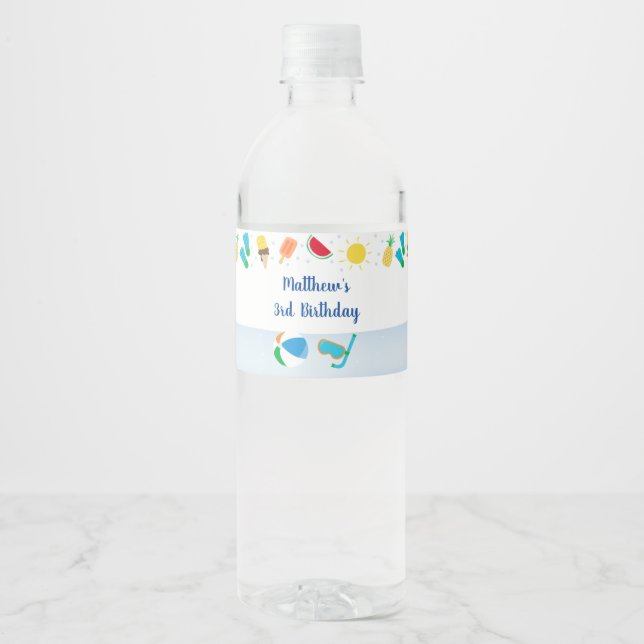 Étiquette Pour Bouteilles D'eau Jour de la piscine pour garçons (Devant)