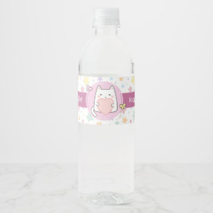 Étiquette Pour Bouteilles D'eau Joyeux anniversaire Kawaii Chat avec un coeur d'am