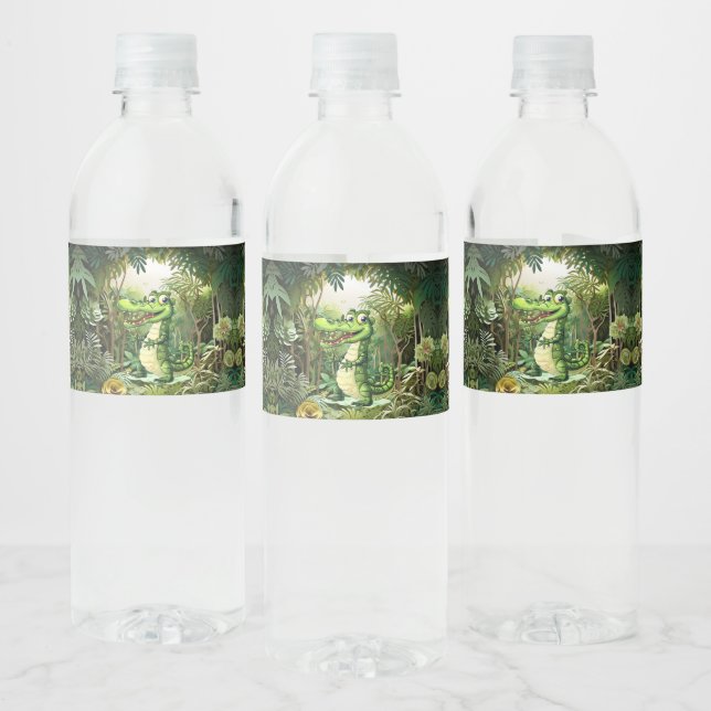 Étiquette Pour Bouteilles D'eau Joyeux Crocodile sauvage arbres de la jungle belle (Bouteilles)