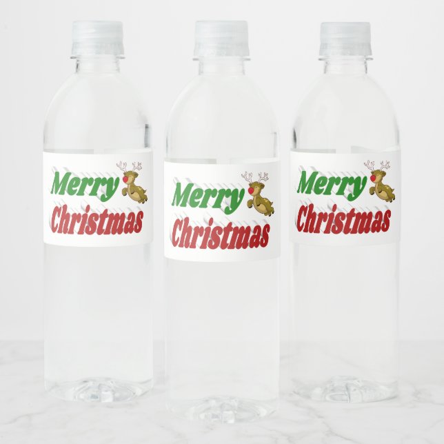 Étiquette Pour Bouteilles D'eau Joyeux Noël Flying Reindeer typographie (Bouteilles)