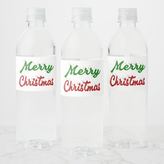 Étiquette Pour Bouteilles D'eau Joyeux Noël rouge et vert script (Bouteilles)